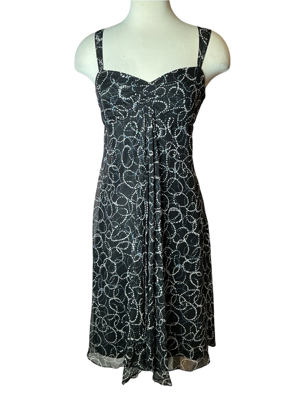 Vintage Y2K Tahari Silk Polka Dot Geometric Midi Dress
